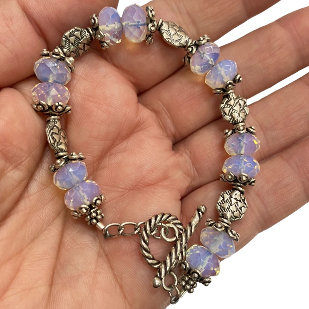 Silver & Faceted Opaline Glass Beads Bracelet